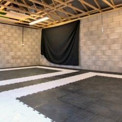 Duramat black and white flooring laid in a garage
